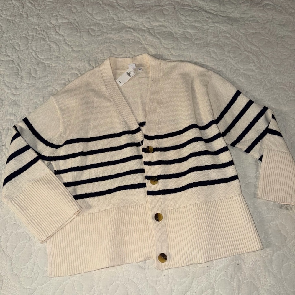 GAP Cream Cardigan with Navy Stripes